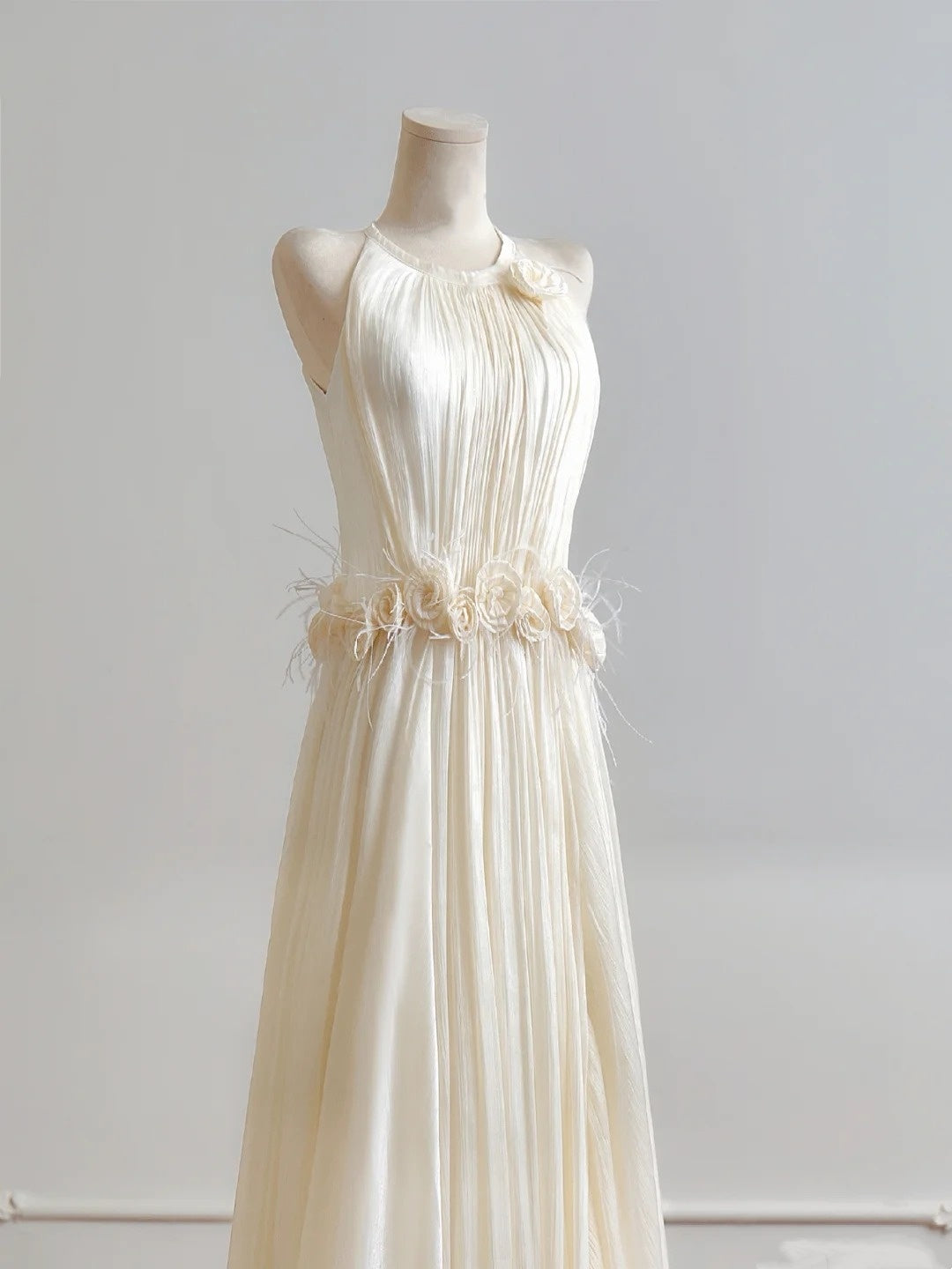 Charming Wedding Dress A Line Crew Neck Pleated Wedding Dress D3387