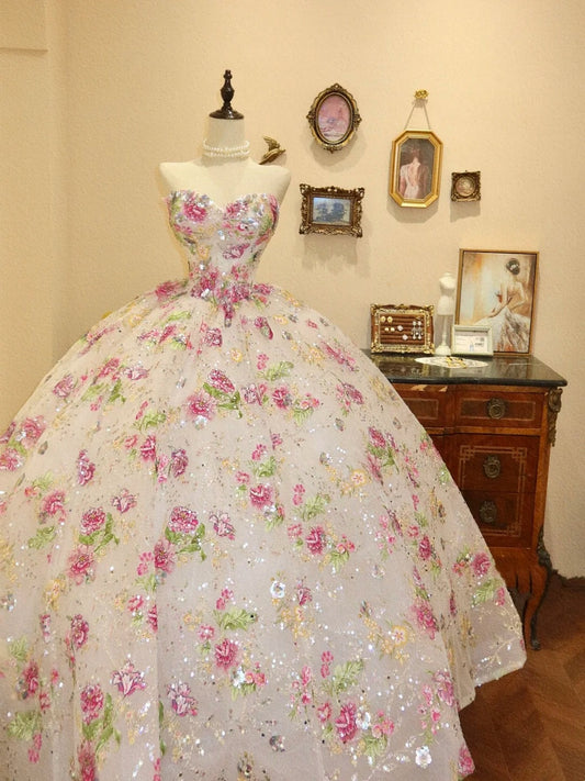 Charming Prom Dress Sweetheart Flower Ball Gown Evening Dress Quinceanera Dress D3395