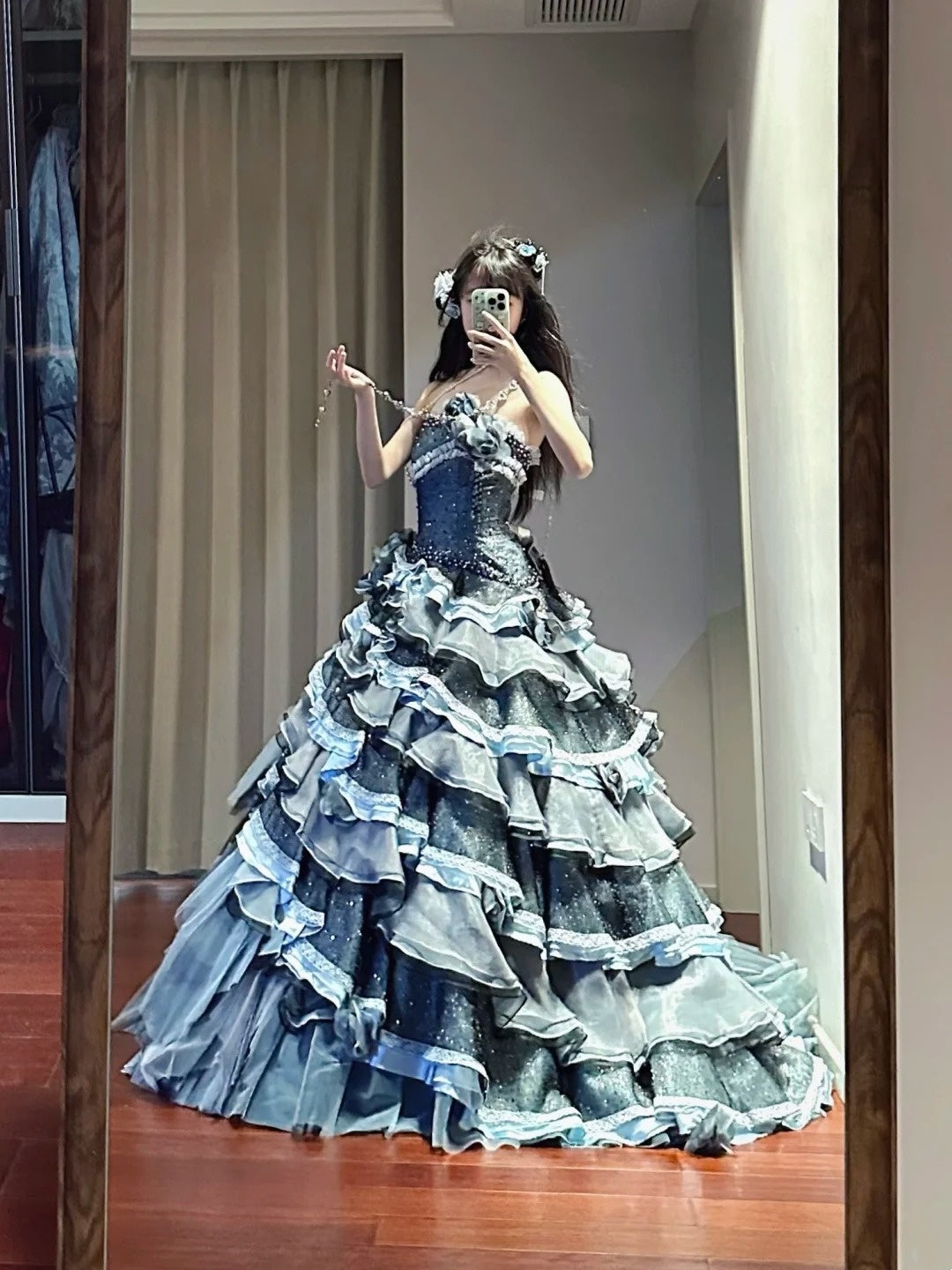 Charming Prom Dress Strapless Tiered Pleated Ball Gown Birthday Party Dresss D3449