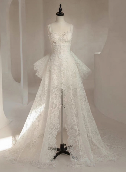 Charming Wedding Dress A Line Spaghetti Straps Lace Slit Wedding Dress D3659