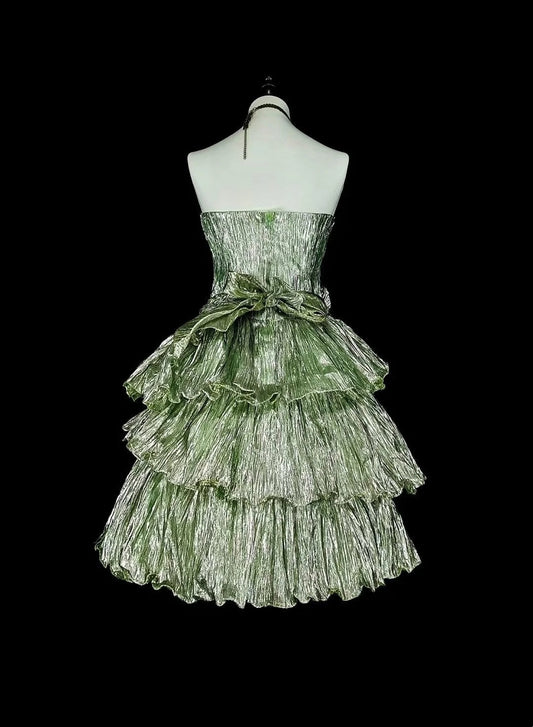 Cute Homecoming Dress Strapless Pleated Tiered Short Prom Dress Evening Dress Birthday Party Dress D3784