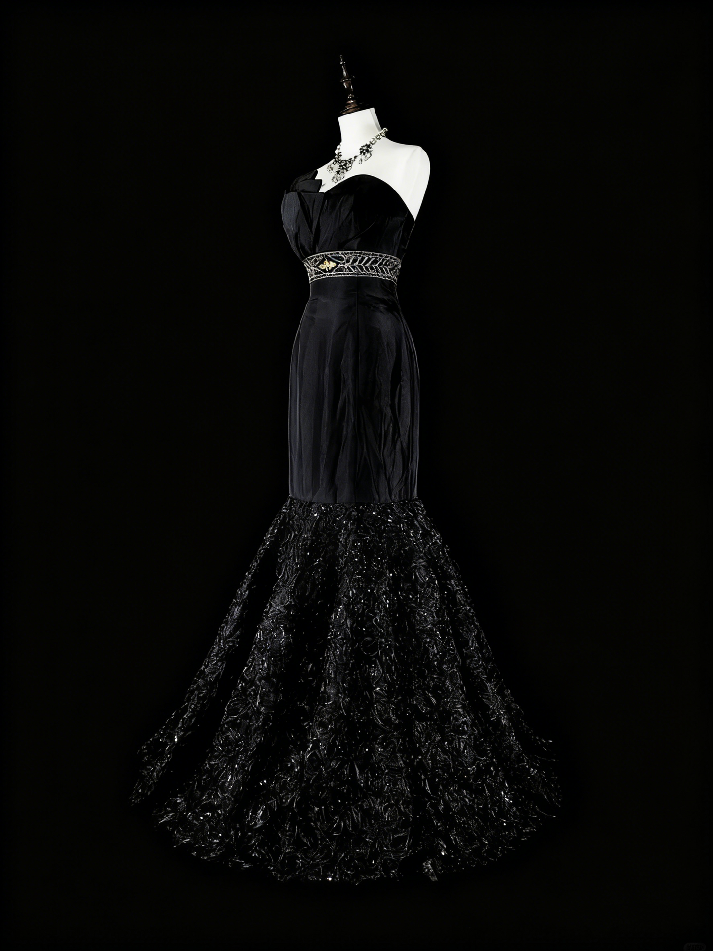 Beauty Prom Dress Black Strapless Pleated Mermaid Evening Dress Gala Dress D3870