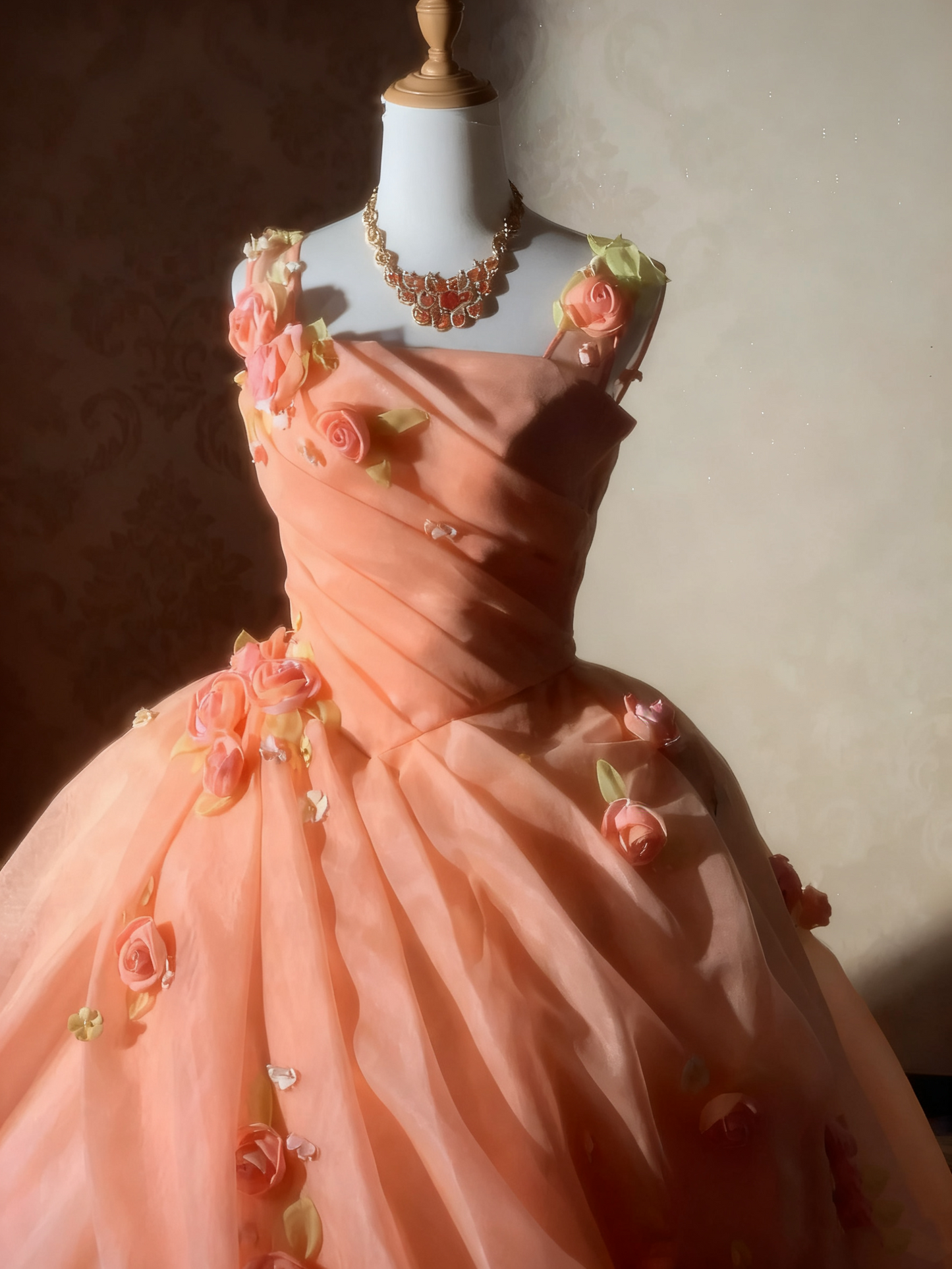 Beauty Prom Dress Square Neck Pleated Flower Ball Gown Evening Dress Sweet 16 Dress D3927