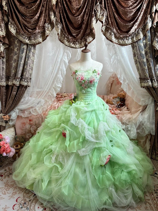 Beauty Prom Dress Strapless Pleated Tulle Evening Dress Quinceanera Dress Ball Gown D4011