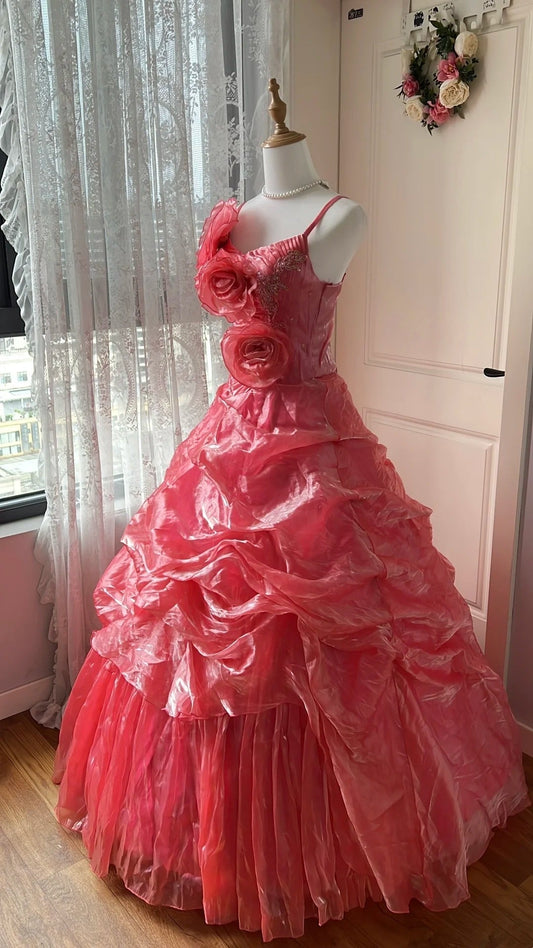 Beauty Prom Dress Spaghetti Straps Pleated Ball Gown Evening Dress Sweet 16 Dress D4133