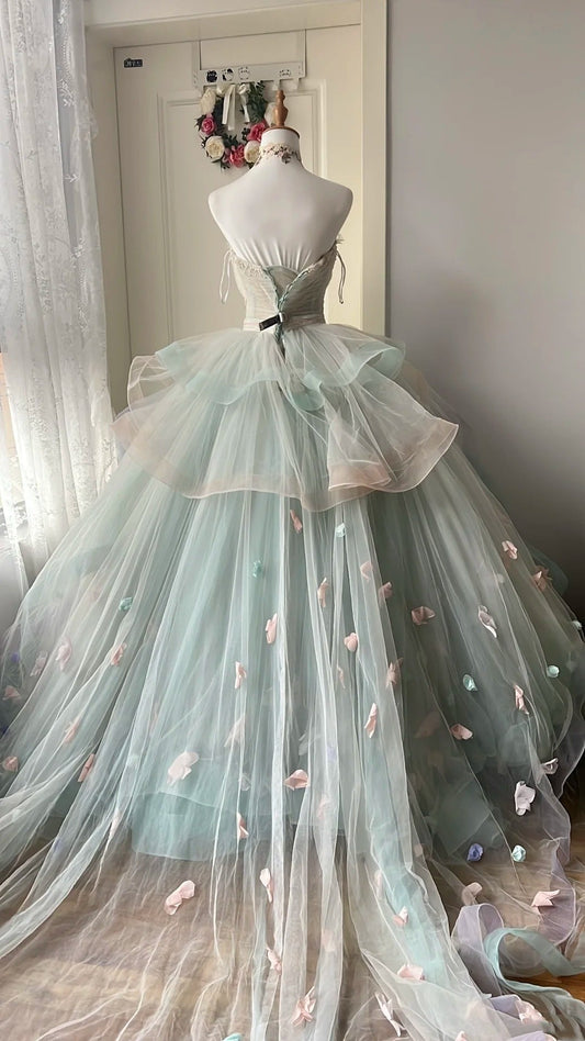 Charming Prom Dress Sweetheart Pleated Tulle Ball Gown Evening Dress Quinceanera Dress D4148