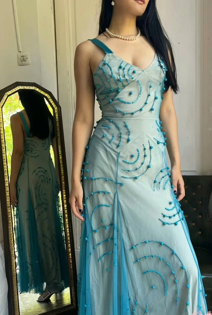 Charming Prom Dress V-neck Beading Tulle Formal Dress Evening Dress Gala Dress D4275