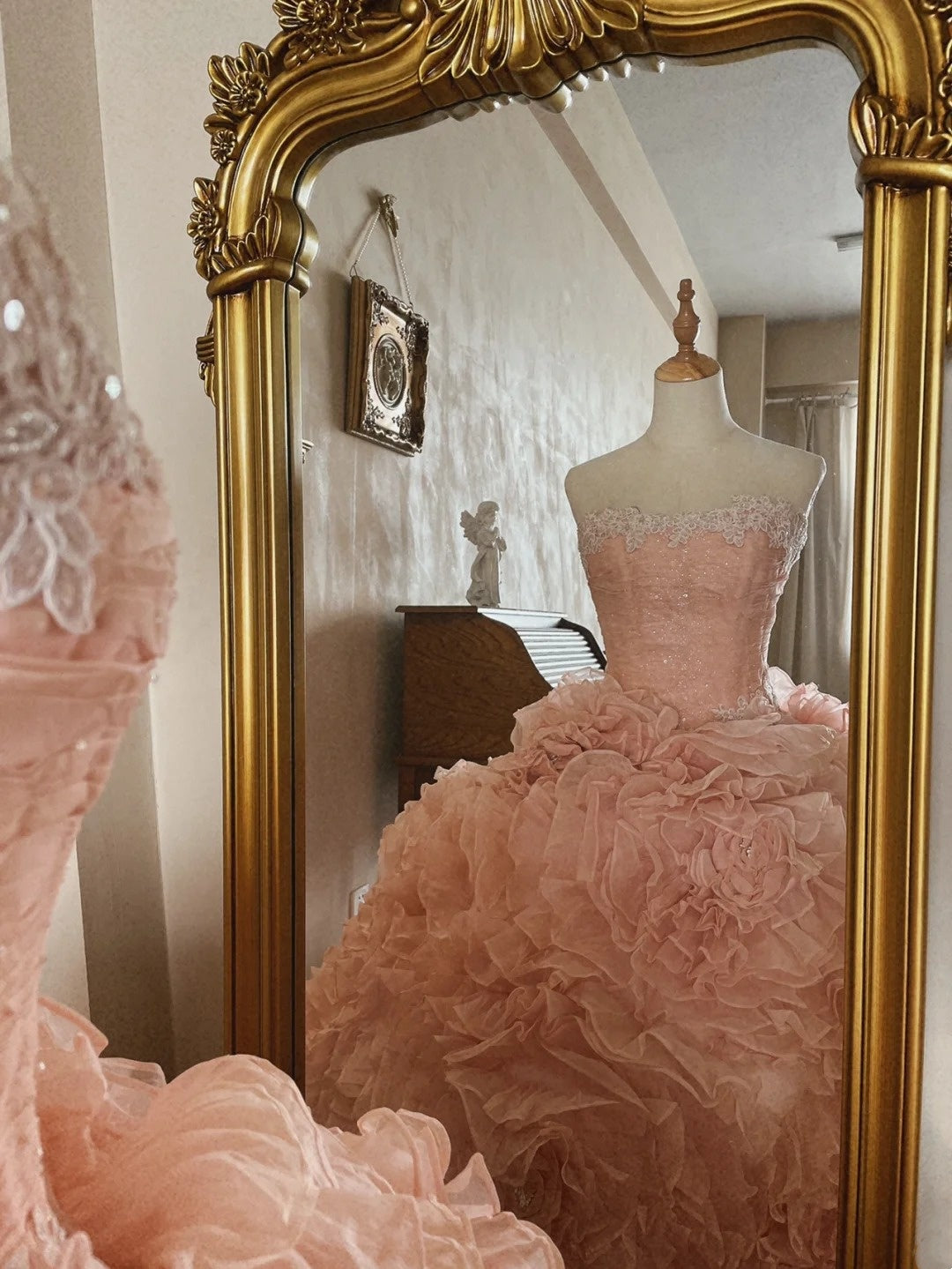 Charming Prom Dress Light Pink Strapless Pleated Tiered Quinceanera Dress Ball Gown Evening Dress D4357