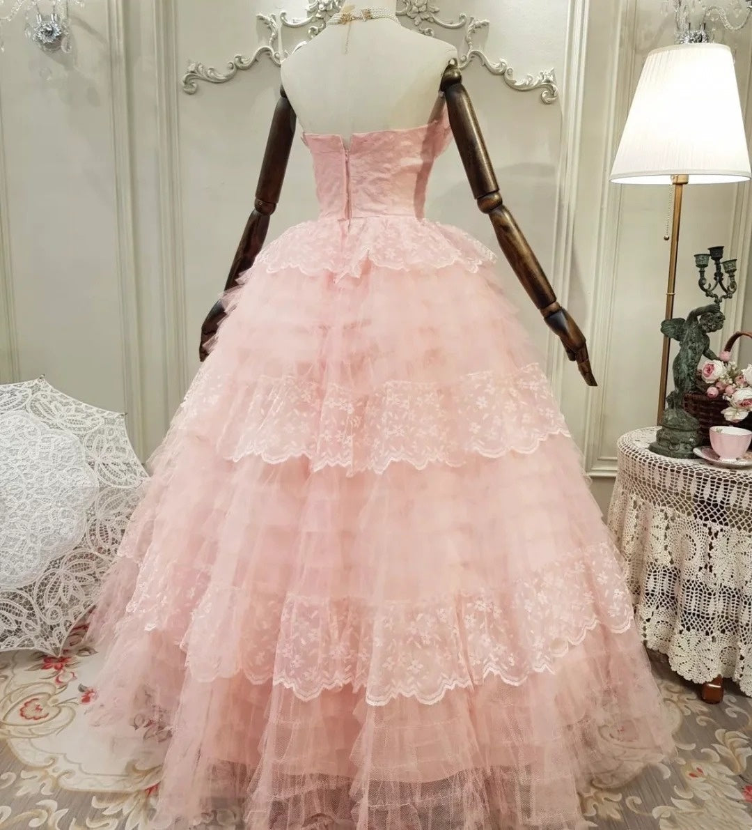 Beauty Prom Dress Strapless Pleated Tulle Evening Dress Quinceanera Dress Ball Gown D4423