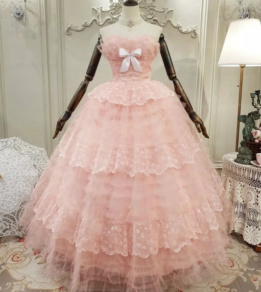 Beauty Prom Dress Strapless Pleated Tulle Evening Dress Quinceanera Dress Ball Gown D4423