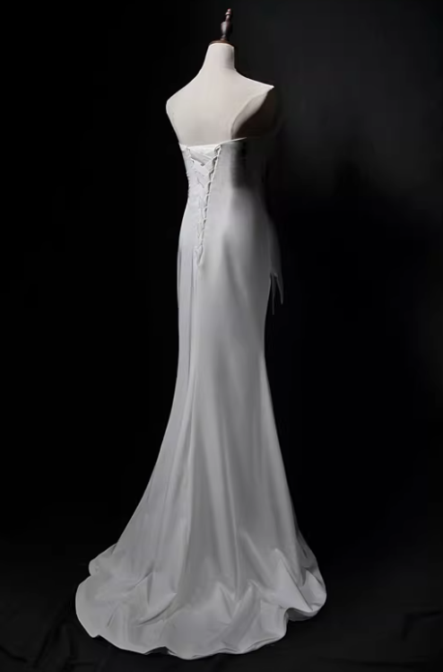 Charming Prom Dress White Strapless Mermaid Gala Dress Evening Dress Formal Dress D4523