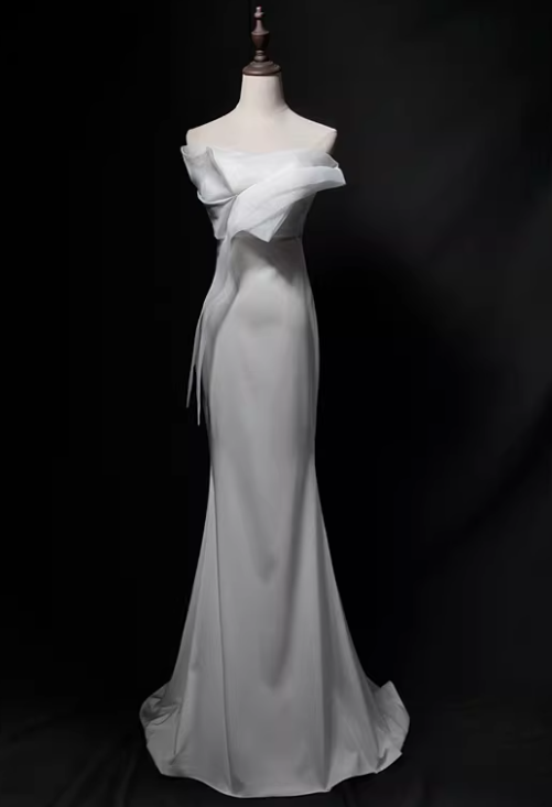 Charming Prom Dress White Strapless Mermaid Gala Dress Evening Dress Formal Dress D4523