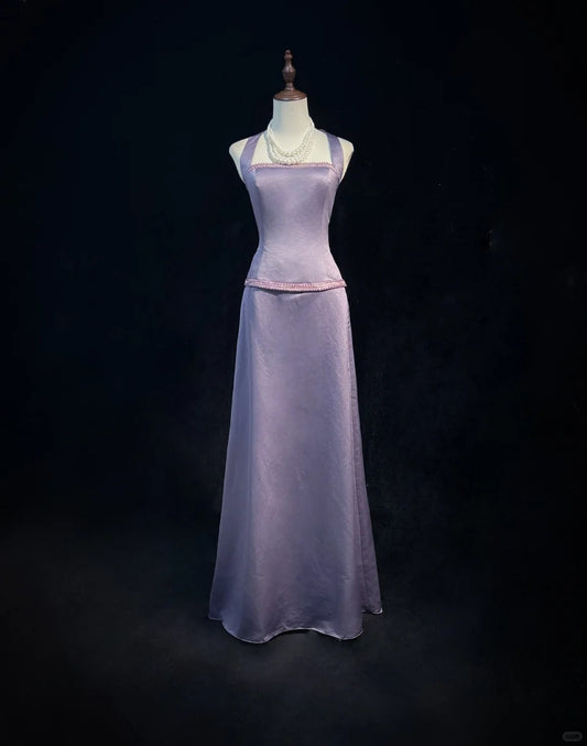 Elegant A Line Halter Satin Prom Dress Evening Dress Birthday Party Dress D2115