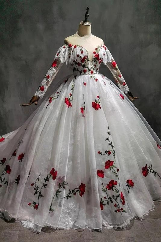 Off The Shoulder Lace Tulle Appliques Prom Dress Wedding Dress Quinceanera Dress SH932