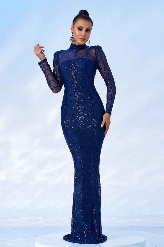 Mermaid High Neck Long Sleeves Empire Party Evening Dress