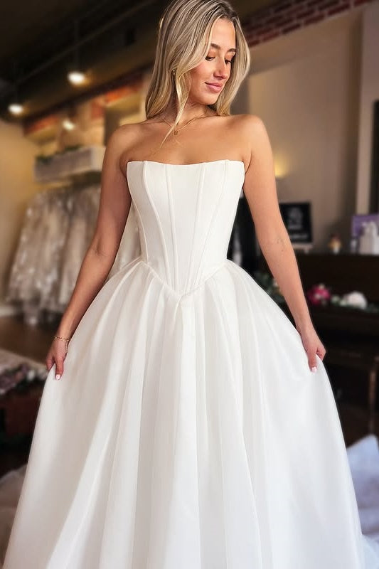 Modest Satin A-Line Empire Strapless Long Wedding Dress