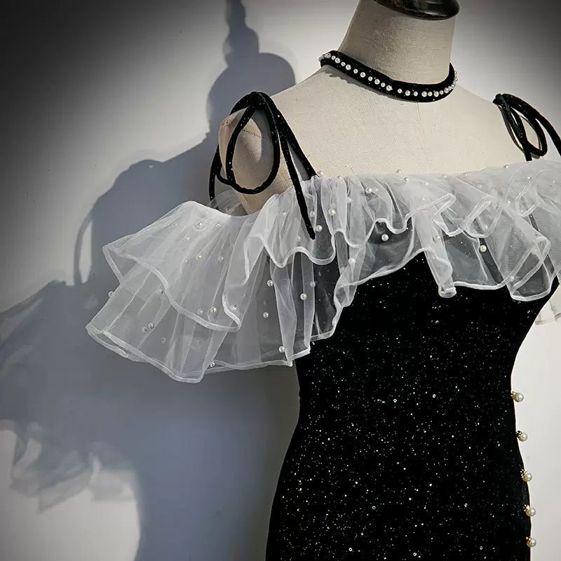 Off the Shoulder Mermaid Black Prom Dresses Sexy Evening Dress SH092