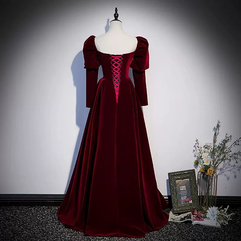 Simple A line Red Long Prom Dresses SH226