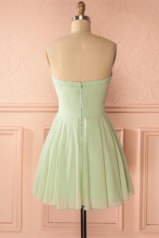 Sage Green Strapless Short A-line Party Dress Homecoming Dresses fg3726