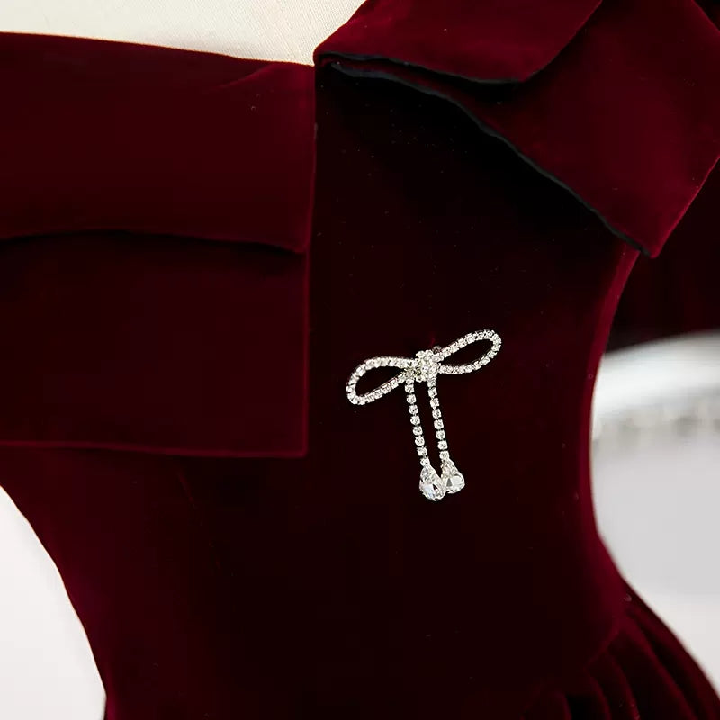 Simple A line Long Red Prom Dresses SH231