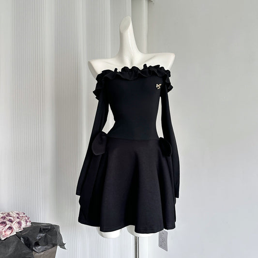 Cute A Line Off The Shoulder Black Summer Dress Holiday Party Outfits For Women DP0094
