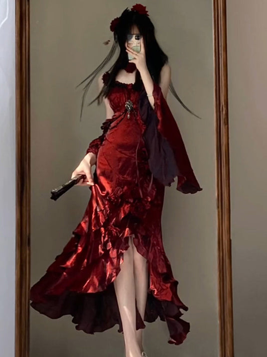 Cute High Low Burgundy Summer 18th Wine Red With Sleeves Birthday Dress Lolita Dress Birthday Outfits W1007