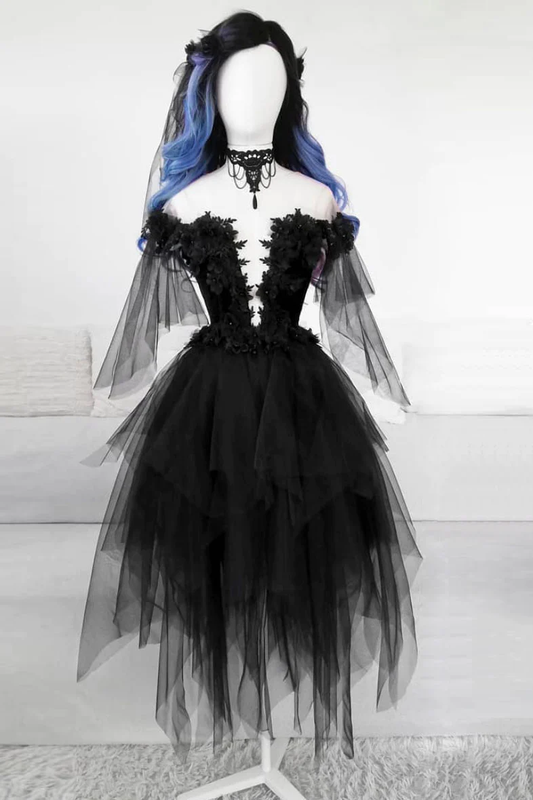 Unique Black Off The Shoulder Layered Tulle Homecoming Dress,Beautiful Prom Dress SH648