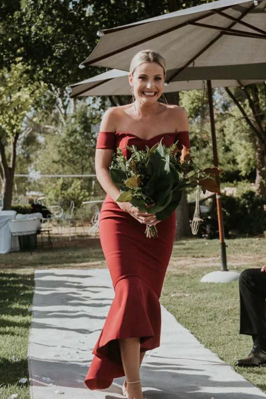 Off-Shoulder Empire Mermaid Satin Bridesmaid Dress