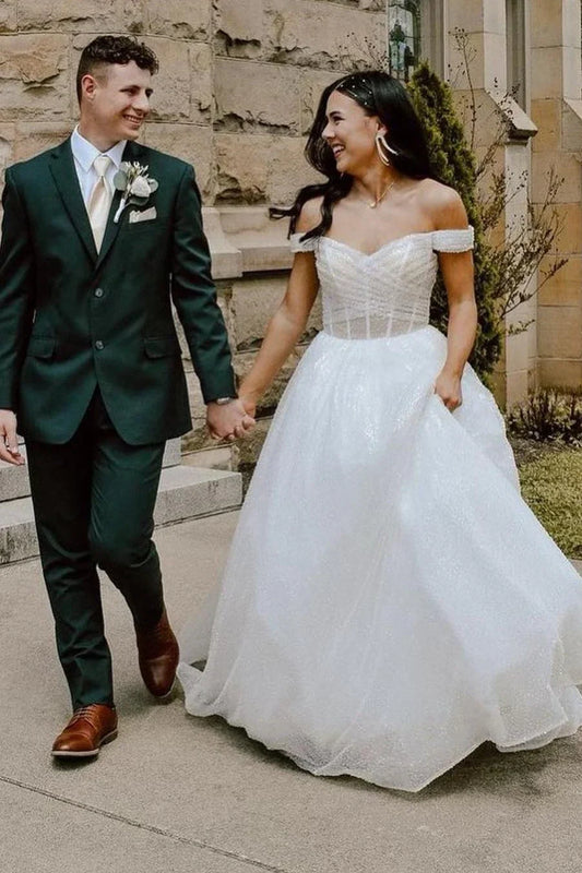 Off-Shoulder Tulle A-Line Empire Sparkly Party Prom Dress