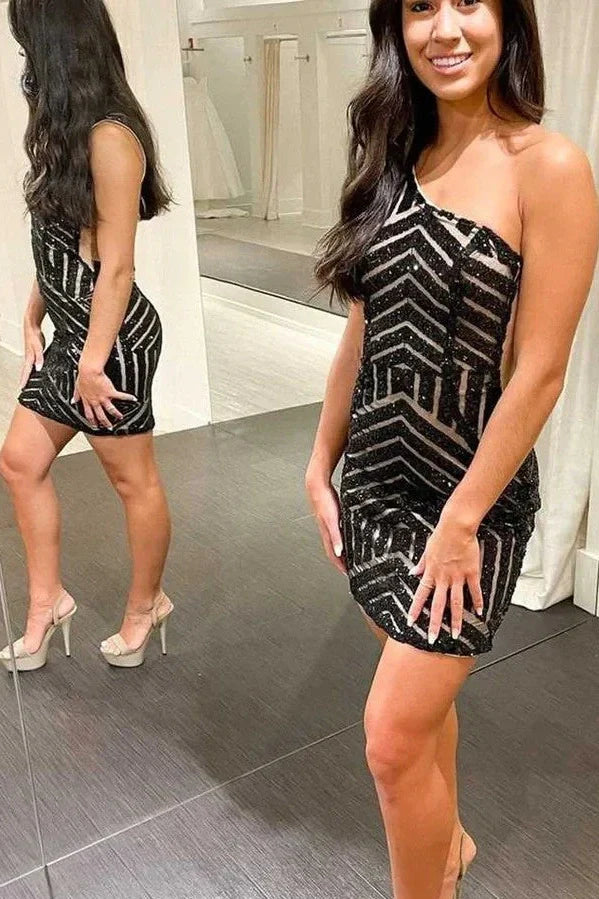 One Shoulder Sleeveless Bodycon Empire Short Homecoming Dress