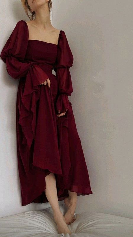 Sexy Square Neckline Chiffon Long Prom Dress 21th Birthday Outfit P1371