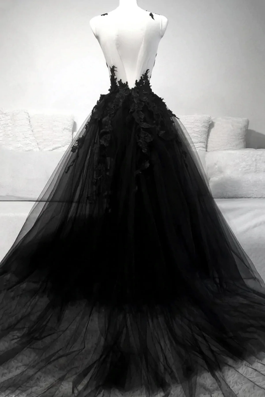 Black V Neck Lace Formal Graduation Dresses Prom Dresses Evening Dress P2196