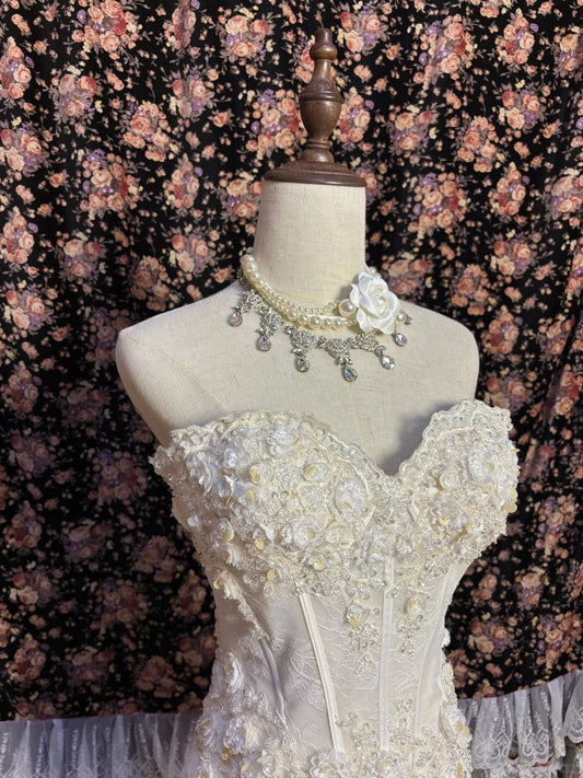 Elegant Sweetheart Neckline Herringbone Embroidery Floral Tulle Wedding Dress P3027