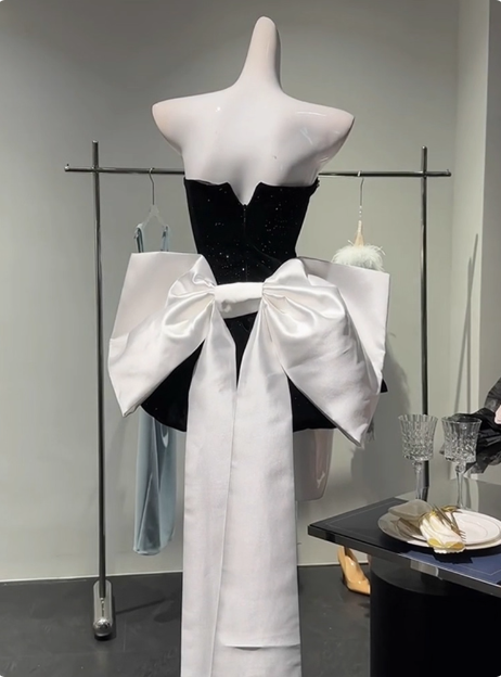 Sweet Tube Top Black Velvet Bow 19th Birthday Homecoming Dress P3908