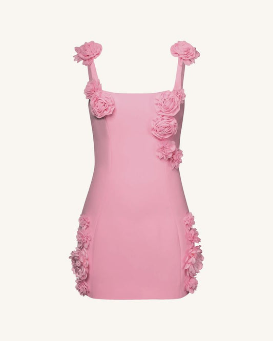 Sweet Pink 3D Flower Square Neck Slim Fit 17th Birthday Homecoming Dress P3942