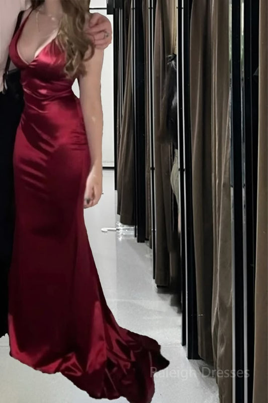 Sexy Mermaid Burgundy Spaghetti Straps Prom Dress 22th Birthday Outfits P750