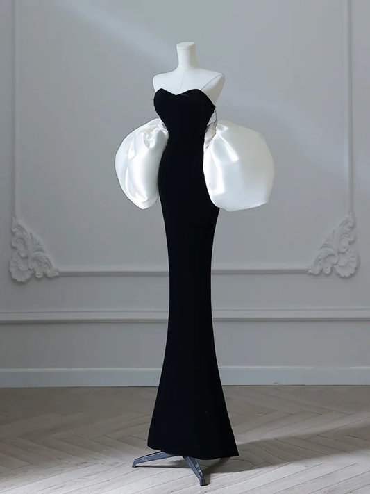 Black Velvet Strapless Mermaid Prom Dress Evening Dress SH1327