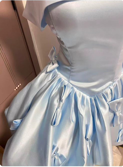 Elegant Homecoming Dress Strapless Pleated Bowknot Short Prom Dress Back to School Outfits Party Dress D6013