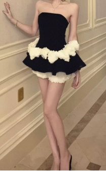 Chic Homecoming Dress Strapless Cascade Lace Short Prom Dress Back to School Outfits Party Dress D6063