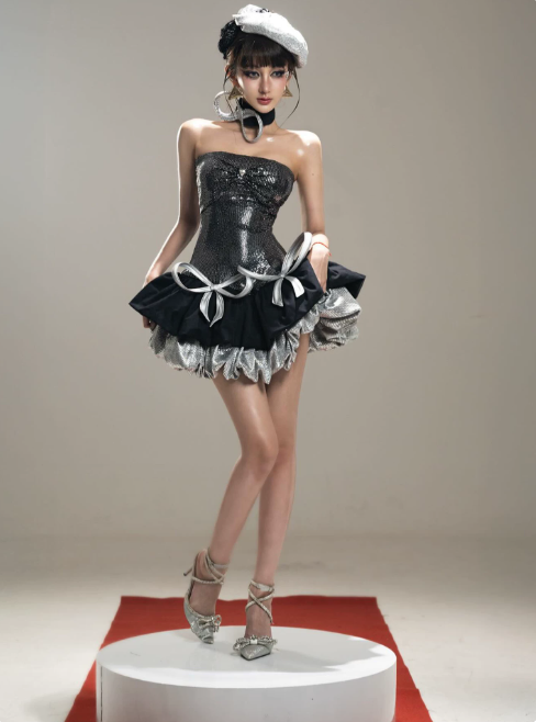 Cool Homecoming Dress Spaghetti Strap Sequin Cascade Prom Dress Back to School Outfits Party Dress D6217
