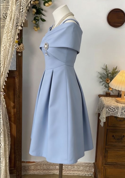 Elegant Homecoming Dress Poretrait Pleated Back to School Outfits Party Dress D6587