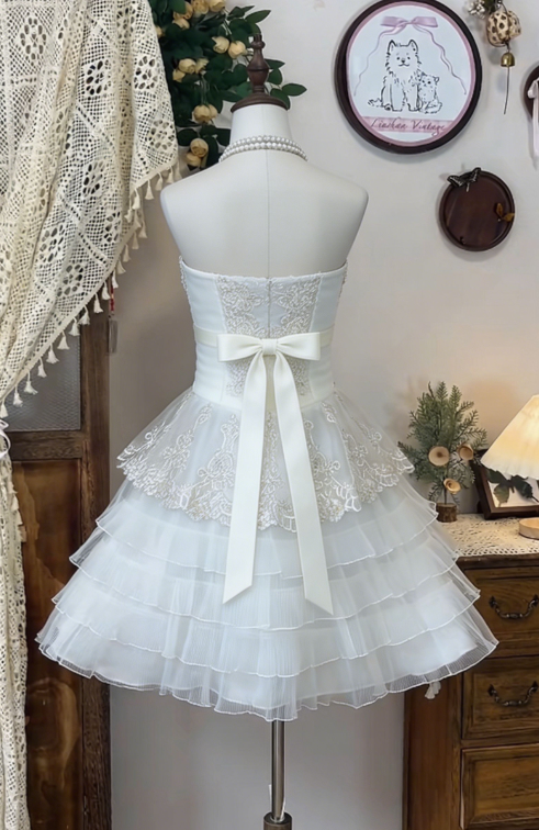 Chic Homecoming Dress Strapless Lace Cascade Bowknot Back to School Outfits Party Dress D6619