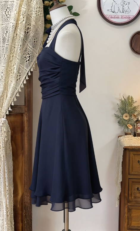 Chic Homecoming Dress Halter Pleated Back to School Outfits Party Dress D6614