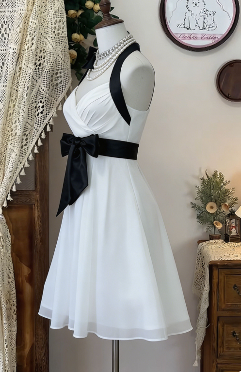 Chic Homecoming Dress V Neck Bowknot Back to School Outfits Party Dress D6616