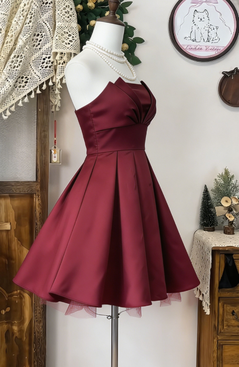 Chic Homecoming Dress Strapless Pleated Back to School Outfits Party Dress D6626