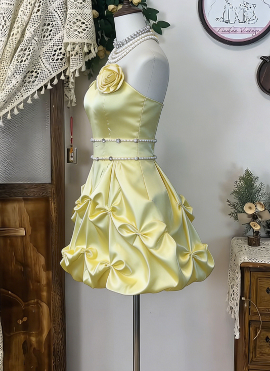 Chic Homecoming Dress Sweetheart Rinestone Pearl Flower Back to School Outfits Party Dress D6627