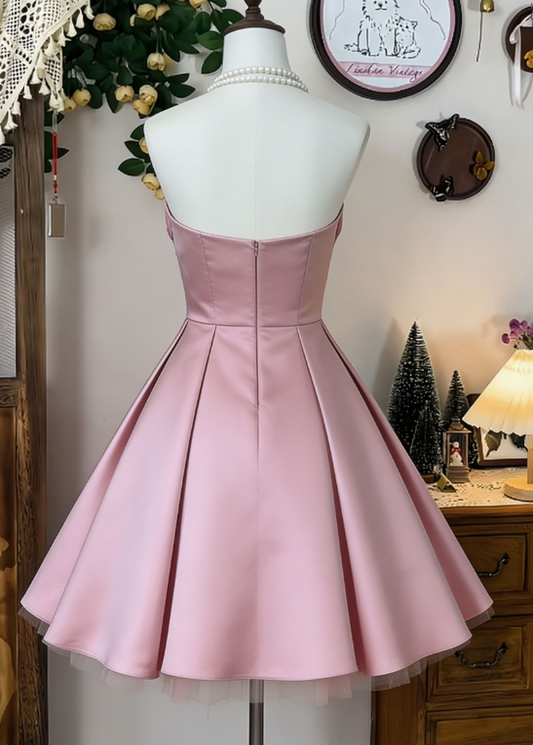 Chic Homecoming Dress Strapless Pleated Back to School Outfits Party Dress D6626