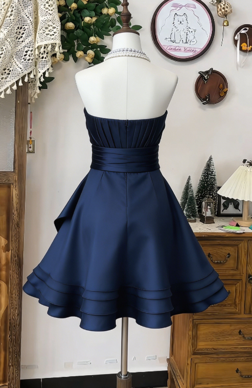 Chic Homecoming Dress Strapless Pleated Back to School Outfits Party Dress D6629