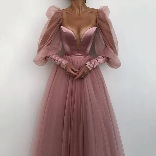 A line Evening Dress Simple Evening Gown Long Sleeves Prom Dress fg2862