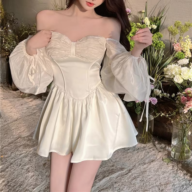 Puff Sleeve Mini Dress,French Fairy Dress Homecoming Dress fg2747